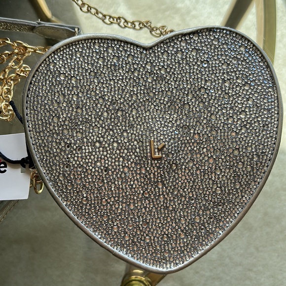 New Larroude Heartbreaker Grey Crystal Crossbody Purse - Picture 6 of 9